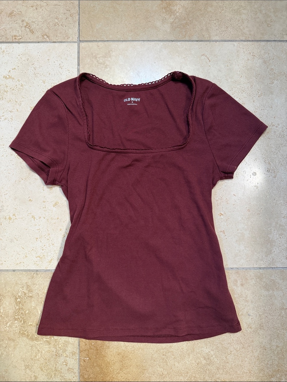 Old Navy Short Sleeve Square Neck Tee - Burgundy Red